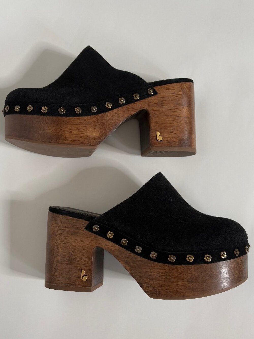 Larroude Miso Wooden Platform Clog In Black Suede - Picture 2 of 7